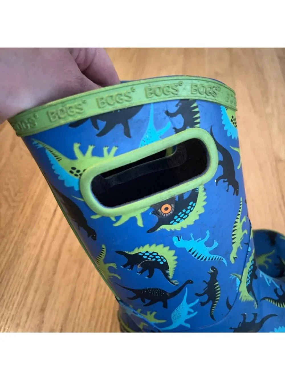 Bogs Kids Puddle Blue Dinosaur Rubber Rain Boots Youth Size 2